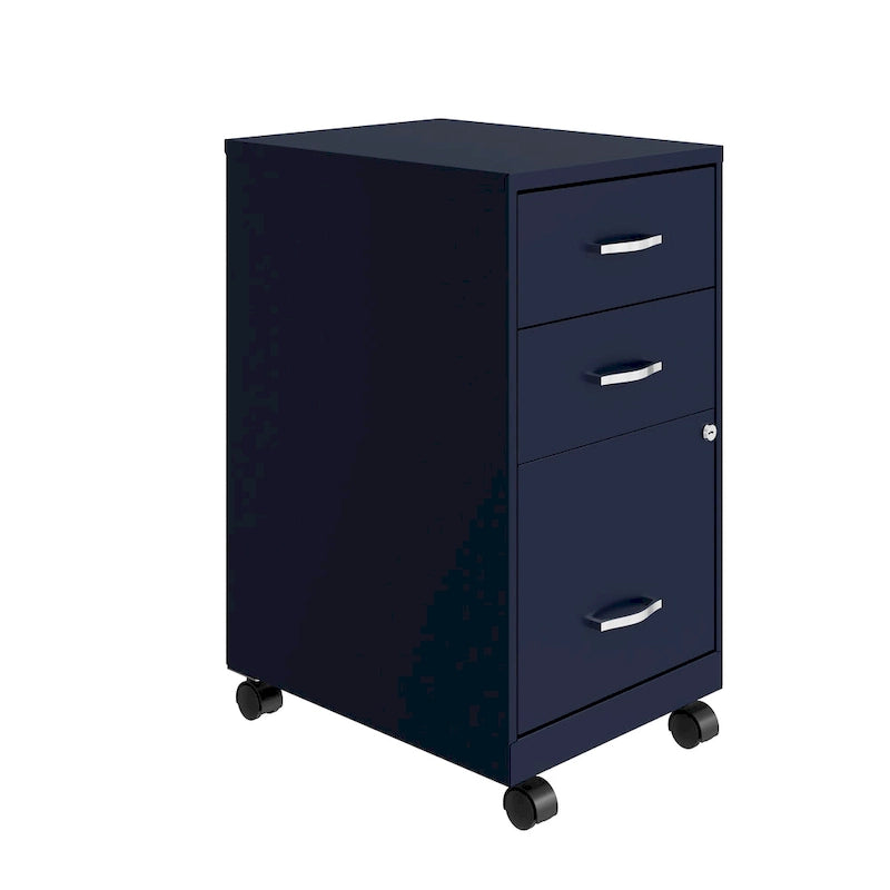 18 Deep 3 Drawer Mobile Organizer Metal Cabinet, Navy