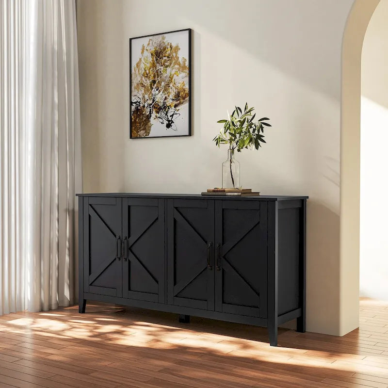 Cabinet with 4 Doors and 4 open shelgves,Freestanding Sideboard Storage Cabinet