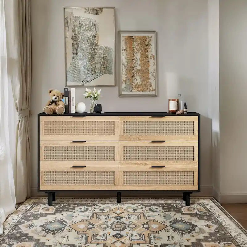 6 Rattan Drawers Storage Cabinet