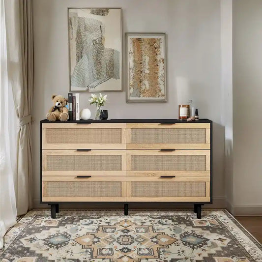 6 Rattan Drawers Storage Cabinet