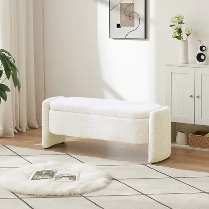 3D Lamb Fleece Fabric Storage Bench with Arc-shaped Sides