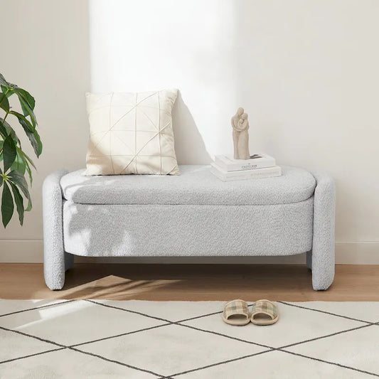 3D Lamb Fleece Fabric Storage Bench with Arc-shaped Sides