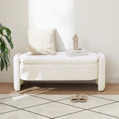 3D Lamb Fleece Fabric Storage Bench with Arc-shaped Sides