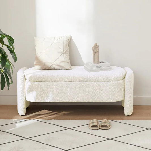 3D Lamb Fleece Fabric Storage Bench with Arc-shaped Sides