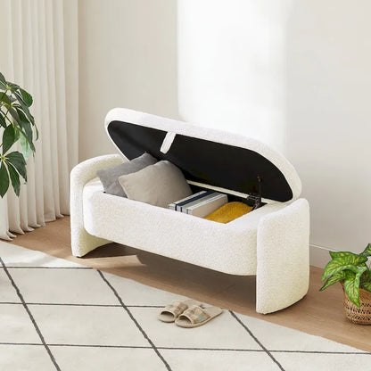 3D Lamb Fleece Fabric Storage Bench with Arc-shaped Sides