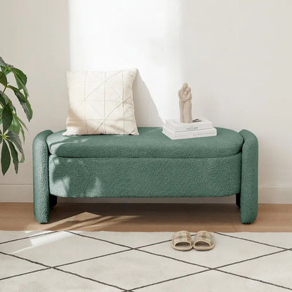 3D Lamb Fleece Fabric Storage Bench with Arc-shaped Sides