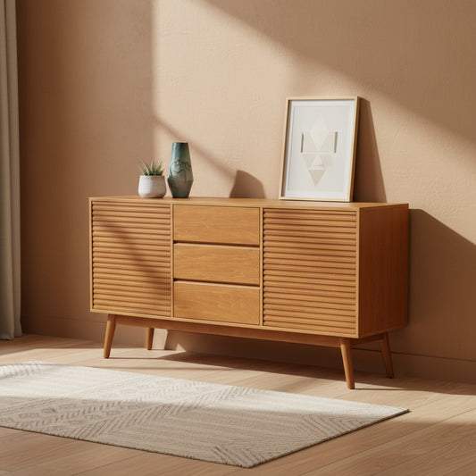Modern Wood TV Stand, Entertainment Center for TVs up to 65, Sideboard Buffet Cabinet Credenza