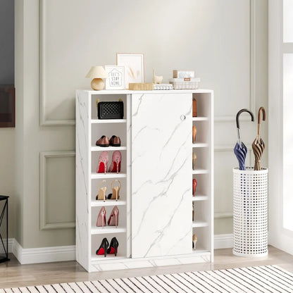 Marble Shoe Cabient With Sliding Door Have 6 Layers Can Storage At Least 30 Pairs Shoes