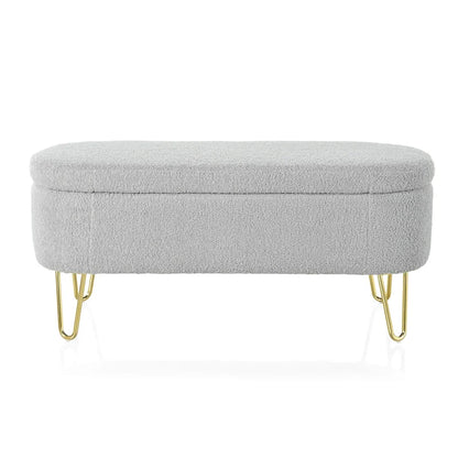 Oval Storage Bench for Living Room Bedroom End of Bed, Upholstered Storage Ottoman Entryway Bench With Metal Legs