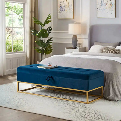   - Charlotte Velvet Tufted Storage Bench with Metal Base