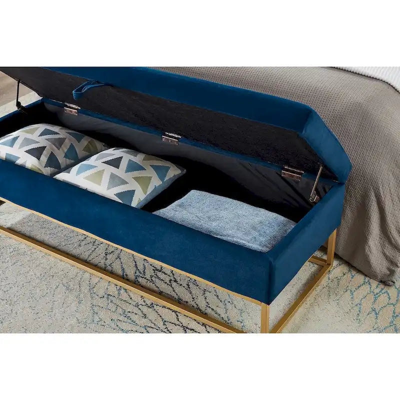 - Charlotte Velvet Tufted Storage Bench with Metal Base