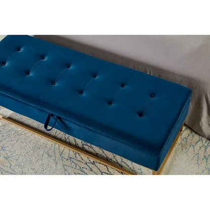 - Charlotte Velvet Tufted Storage Bench with Metal Base