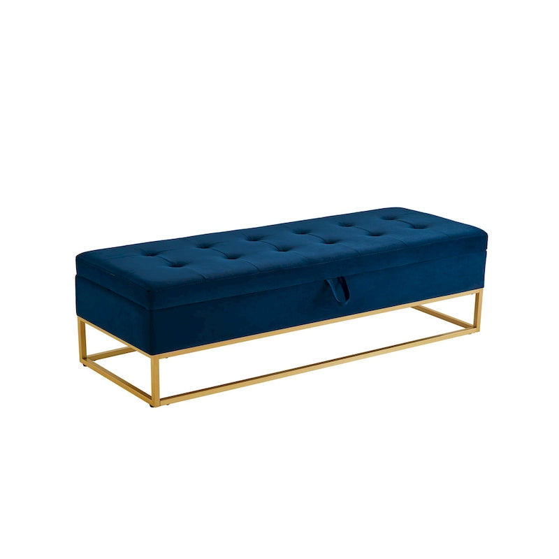 - Charlotte Velvet Tufted Storage Bench with Metal Base