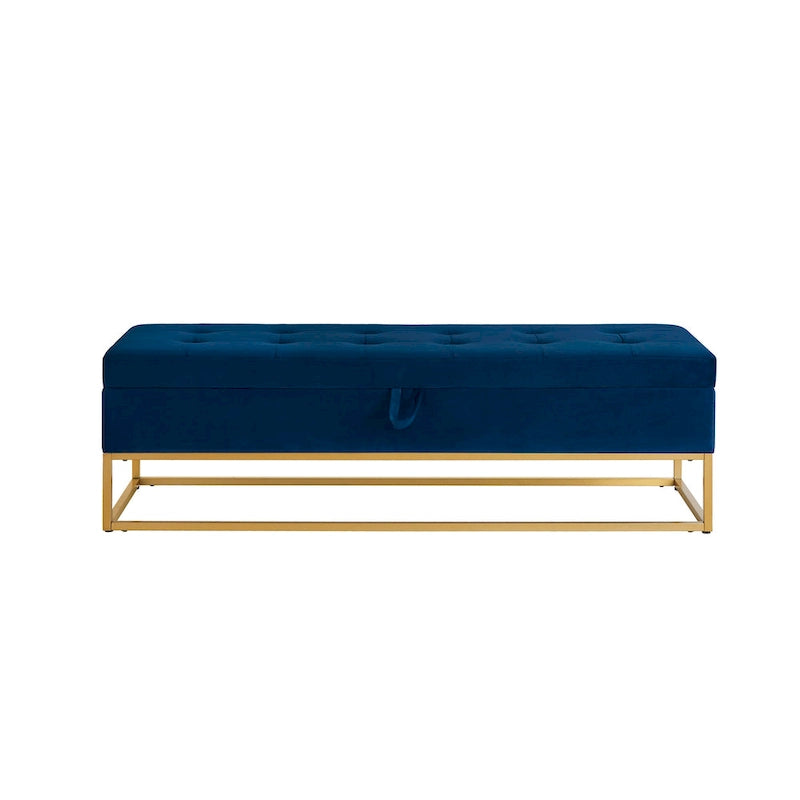 - Charlotte Velvet Tufted Storage Bench with Metal Base