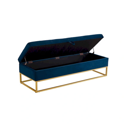 - Charlotte Velvet Tufted Storage Bench with Metal Base