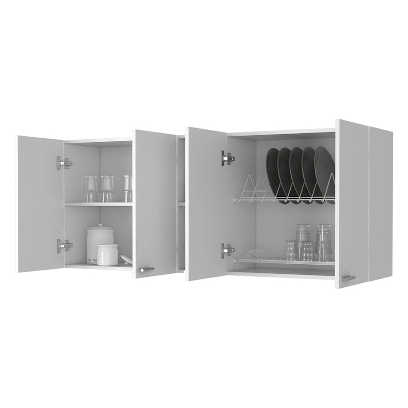 59 White Wood Wall Mounted Accent Cabinet With Four Doors