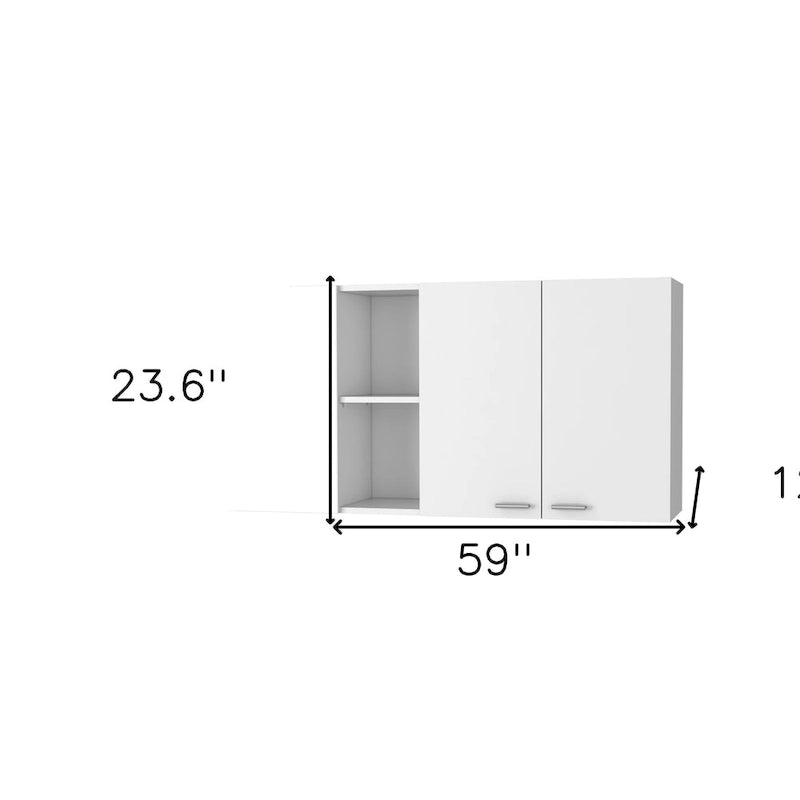 59 White Wood Wall Mounted Accent Cabinet With Four Doors