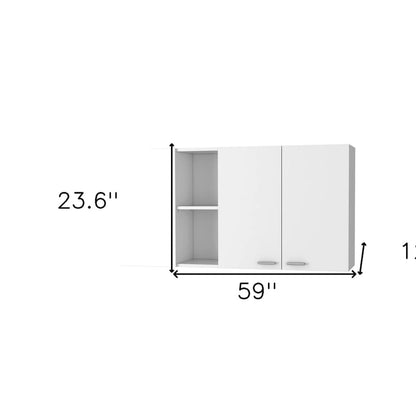 59 White Wood Wall Mounted Accent Cabinet With Four Doors