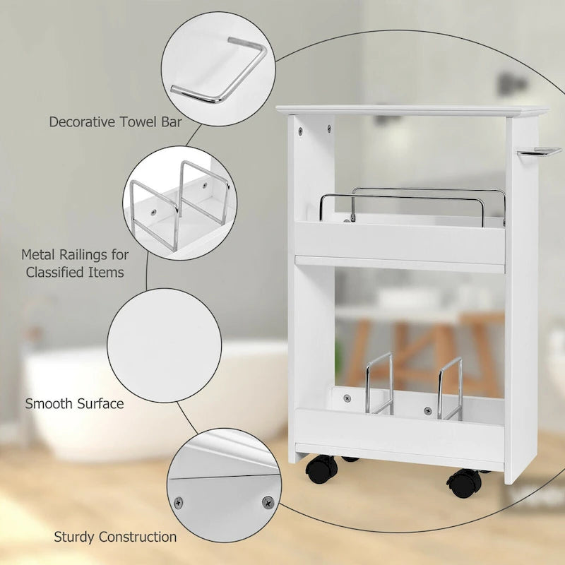 Gymax Slim Rolling Storage Cart 3-Tier Bathroom Cabinet Mobile - See Details