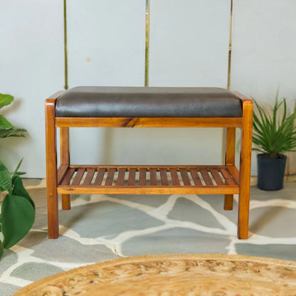 Solid Acacia Wood Padded Bench