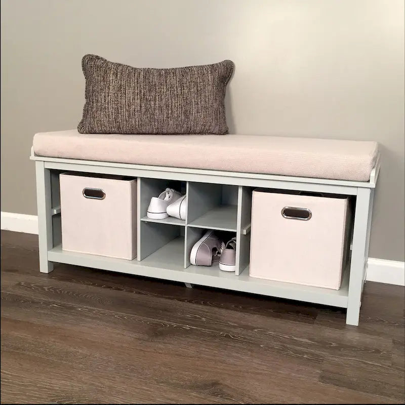   Solid Wood Entryway Bench with 1 Shoe Cubbies Grey
