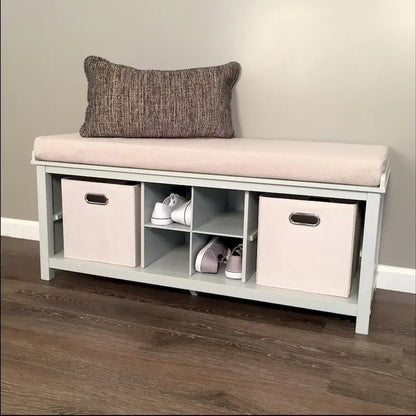   Solid Wood Entryway Bench with 1 Shoe Cubbies Grey