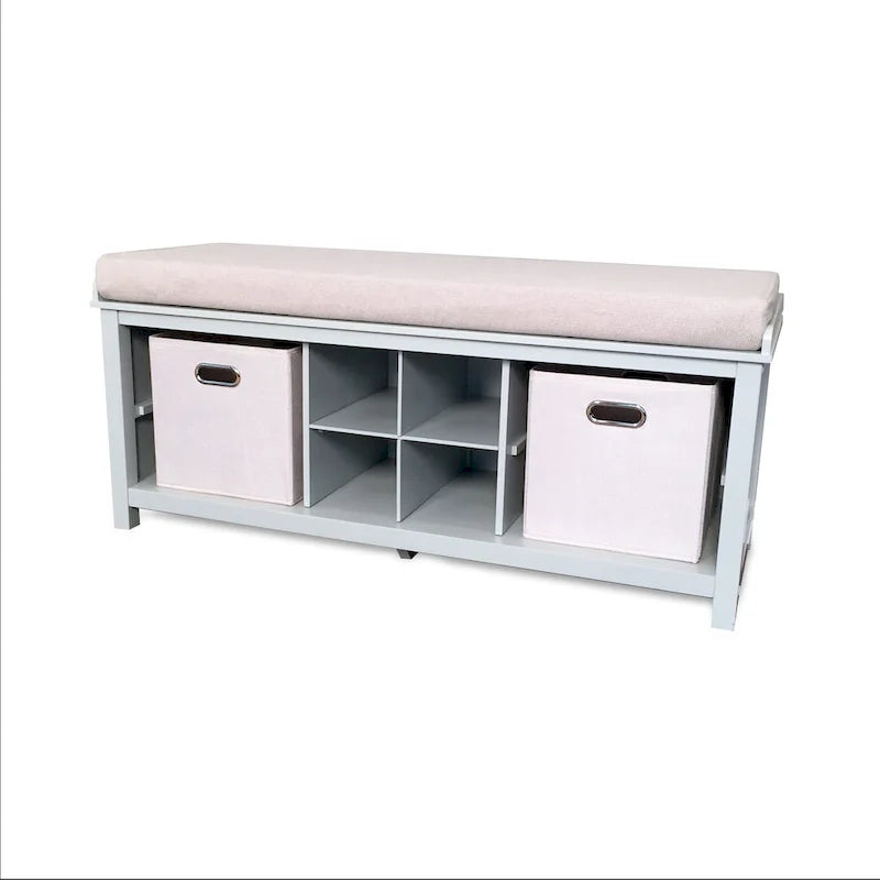Solid Wood Entryway Bench with 1 Shoe Cubbies Grey