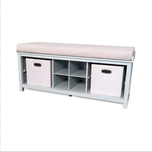 Solid Wood Entryway Bench with 1 Shoe Cubbies Grey