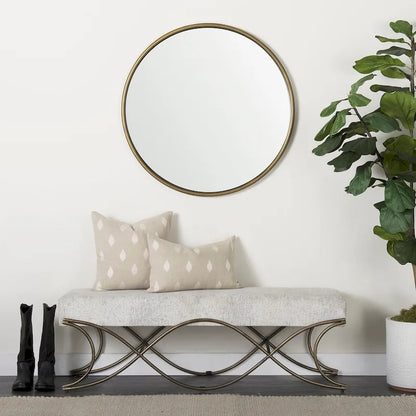 Ayla Gray Fabric Seat w/ Dark Nickel Metal Frame Bench