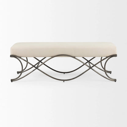 Ayla Gray Fabric Seat w/ Dark Nickel Metal Frame Bench