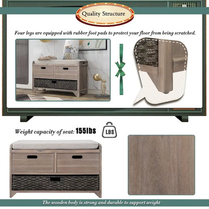 Storage Bench with Removable Basket and 2 Drawers