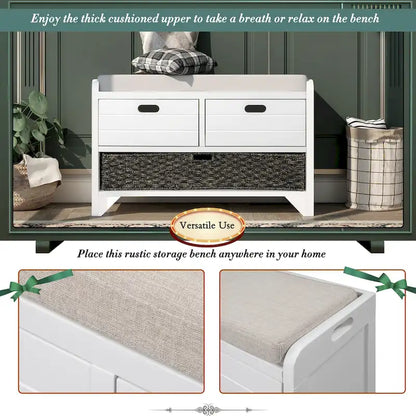 Storage Bench with Removable Basket and 2 Drawers