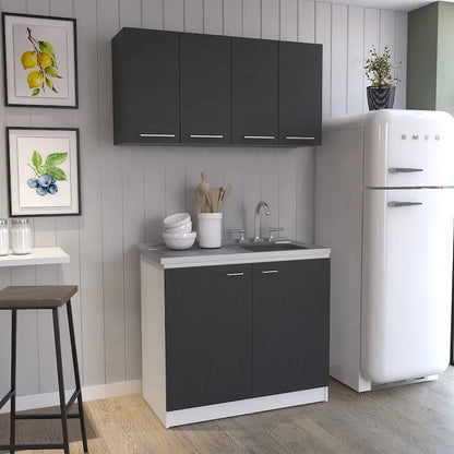   Aztec 2-Piece Kitchen Set with Wall Cabinet and Utility Sink Cabinet, Black/White
