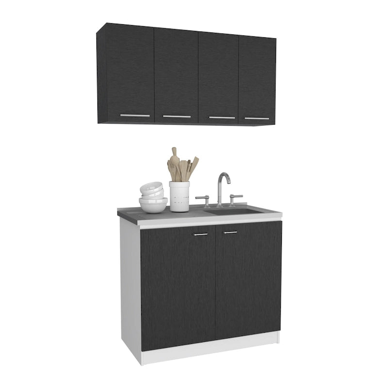 Aztec 2-Piece Kitchen Set with Wall Cabinet and Utility Sink Cabinet, Black/White