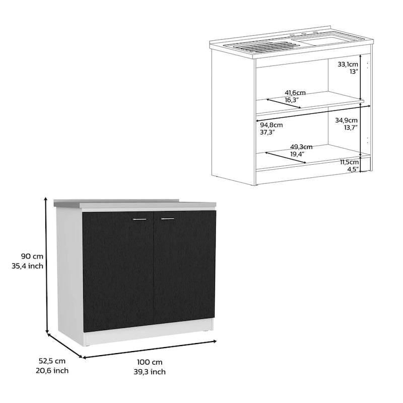 Aztec 2-Piece Kitchen Set with Wall Cabinet and Utility Sink Cabinet, Black/White