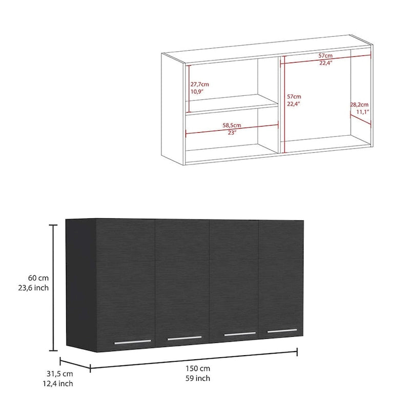 Aztec 2-Piece Kitchen Set with Wall Cabinet and Utility Sink Cabinet, Black/White