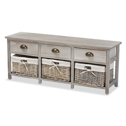 Modern & Contemporary 3-Drawer Wood Storage Bench with Baskets