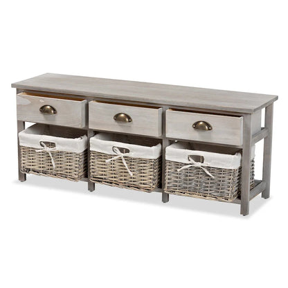 Modern & Contemporary 3-Drawer Wood Storage Bench with Baskets