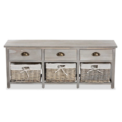 Modern & Contemporary 3-Drawer Wood Storage Bench with Baskets