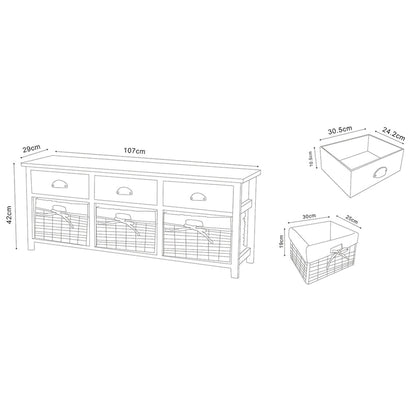 Modern & Contemporary 3-Drawer Wood Storage Bench with Baskets