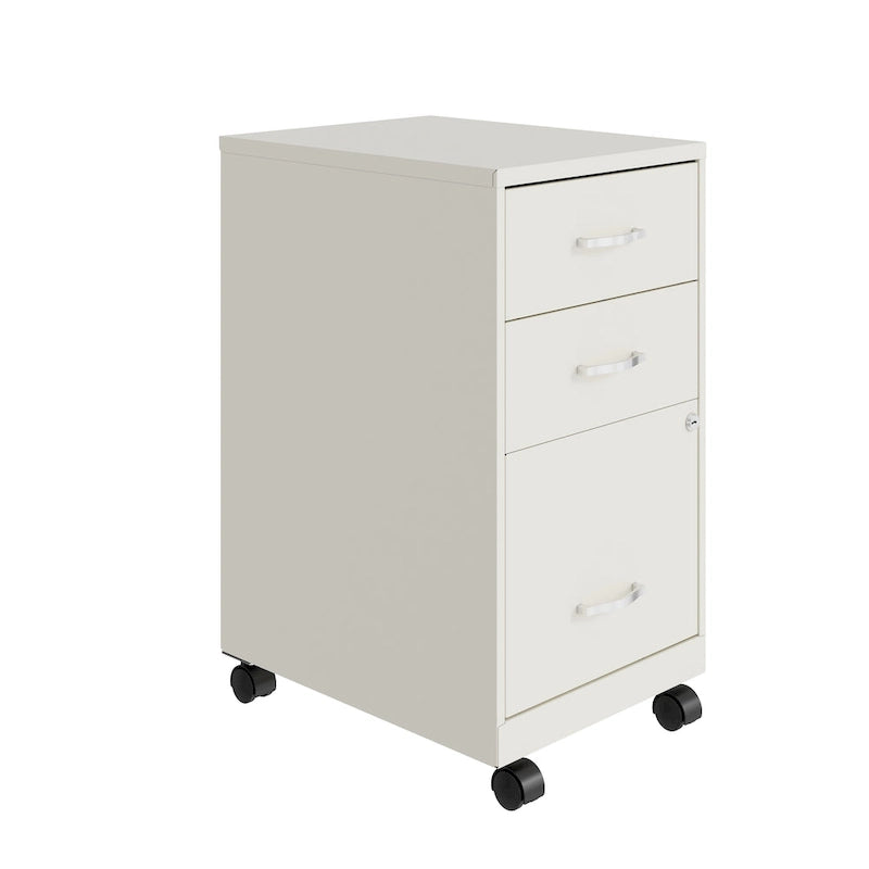  18 Deep 3 Drawer Mobile Metal Cabinet, Pearl White
