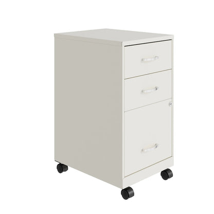   18 Deep 3 Drawer Mobile Metal Cabinet, Pearl White