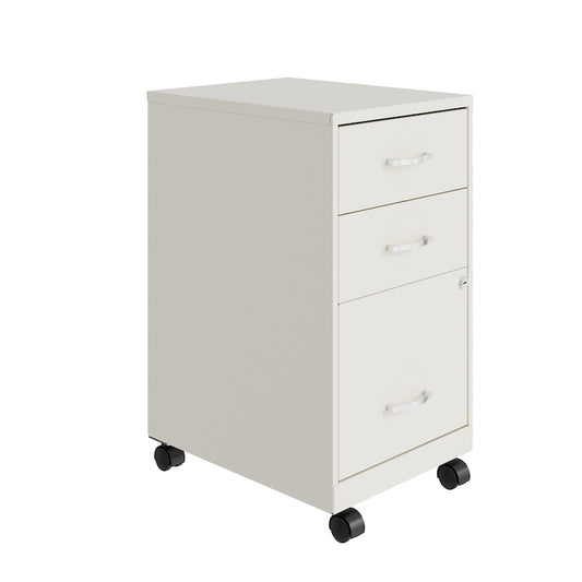   18 Deep 3 Drawer Mobile Metal Cabinet, Pearl White
