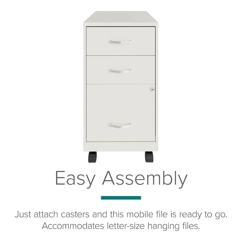 18 Deep 3 Drawer Mobile Metal Cabinet, Pearl White