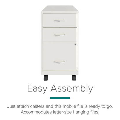 18 Deep 3 Drawer Mobile Metal Cabinet, Pearl White