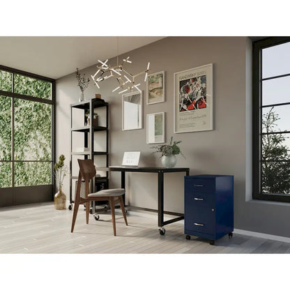 18 Deep 3 Drawer Mobile Organizer Metal Cabinet, Navy
