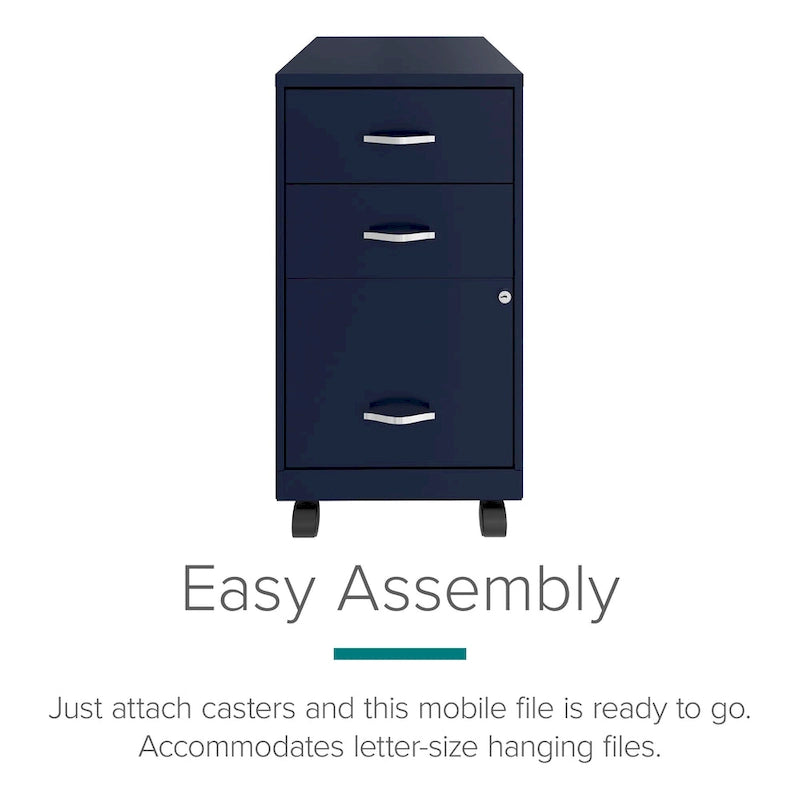 18 Deep 3 Drawer Mobile Organizer Metal Cabinet, Navy
