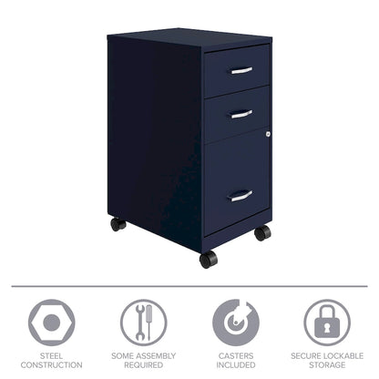 18 Deep 3 Drawer Mobile Organizer Metal Cabinet, Navy