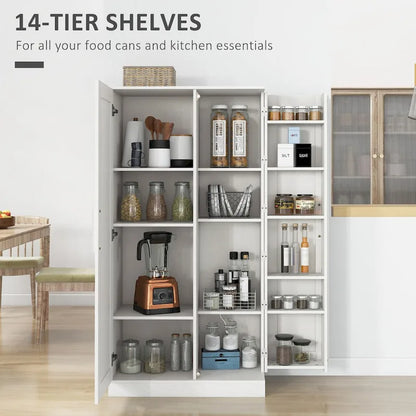 Kitchen Pantry Storage Cabinet, 14-Tier Freestanding Kitchen Cupboard with 2 Doors, Adjustable Shelves for Living Room