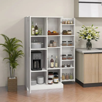 Kitchen Pantry Storage Cabinet, 14-Tier Freestanding Kitchen Cupboard with 2 Doors, Adjustable Shelves for Living Room